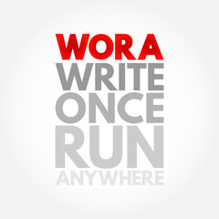Aufkleber - wora - write once run anywhere acronym, technology concept background