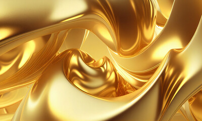 Sticker - Luxury abstract 3D gold frosted background texture. Abstract background with realistic golden metal shape. Complex fluid golden waves. 3d luxurious illustration. Generative AI