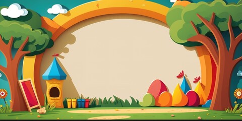 Kindergarten or preschool colorful banner with empty copy space background