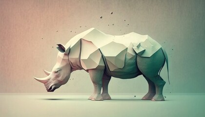 Wall Mural - Rhinoceros animal abstract illustration minimalistic geometric background generative ai pastel colors