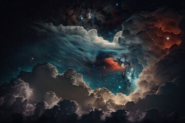 Wall Mural - space of night sky with cloud and stars. generative ai