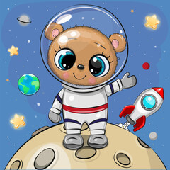 Wall Mural - bear astronaut on the moon on a space background