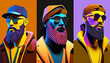 bearded man bust avatar face set characters collection Isolated new quality universal colorful joyful stock image illustration wallpaper design, generative ai