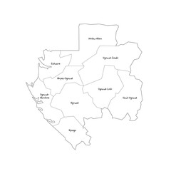  Gabon political map of administrative divisions - provinces. Handdrawn doodle style map with black outline borders and name labels.