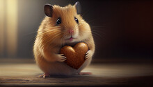 Hamster With Heart, Gift, Valentine Day Celebrate. AI Generative Content.