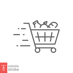 Aufkleber - Shopping cart line icon. Simple outline style. Food and fruit full product cart, supermarket, basket checkout concept. Vector illustration isolated on white background. Editable stroke EPS 10.