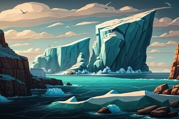 Wall Mural - the sea near newfoundland, canada, is full of icebergs. generative ai
