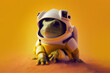 frog astronaut over yellow background. Generative Ai