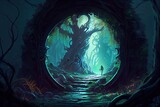 Fototapeta Perspektywa 3d - Magical Fairytale Portal in a fantasy mystical forest