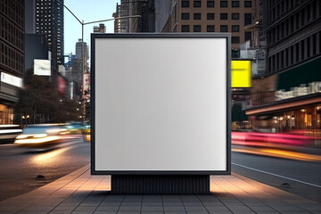 blank billboard on sidewalk of city mockup for your advertising generative ai.
