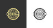 Certified Original Label or Original Certified Stamp Vector on White and Black Background. original product label for packaging. original product label or stamp vector.
