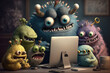© Marcus - Cute little monsters having a video call on a computer — Generative AI