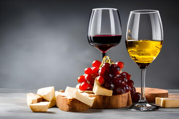 cheese and wine. wine. wine concept. wine an grapes. wine on a table. delicious wine. glass of wine. still life with wine. red wine and cheese. red wine. AI generated. alcohol. drinks.