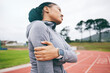© C. D./peopleimages.com - Black woman, arm pain and injury after exercise, workout or training accident at stadium. Winter sports, fitness and female athlete with fibromyalgia, inflammation or painful muscles after running