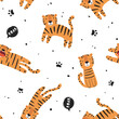 Seamless pattern with cute tiger. Vector illustration in flat style.