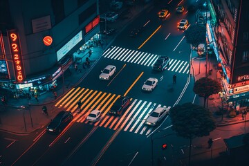 Wall Mural - Neon night city Shibuya crossing in Tokyo. Generative AI