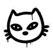 Spray Painted Graffiti Cat Icon Word Sprayed Isolated With A White Background. Graffiti Kitty Sign With Over Spray In Black Over White.