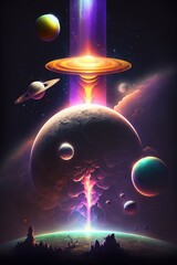 Wall Mural - space scene with planets, stars and galaxies. vertical view for a glass panels . template banner gen