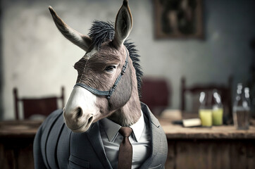 Canvas Print - portrait of donkey dressed in a formal business suit