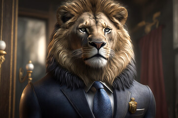 Canvas Print - portrait of lion dressed in a formal business suit