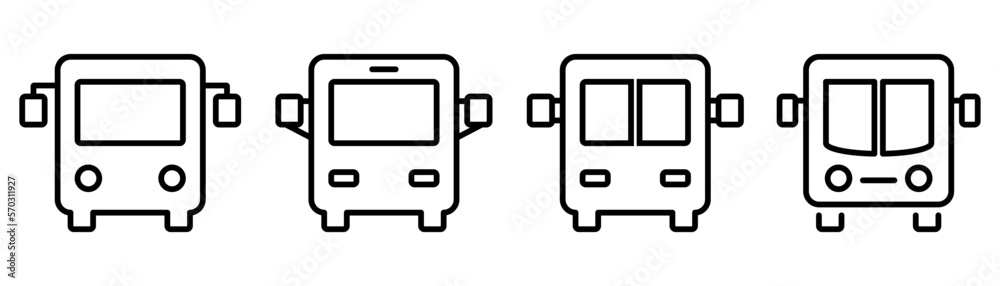 Set of bus icon. Outline school bus icon in black. Auto symbol. Outline ...