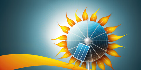 Wall Mural - renewable energy banner background with green energy as wind turbines and solar panels