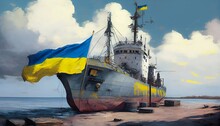 Digital Art Drawing Of Ship In The Ukraine And Russia War 