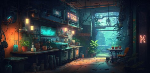 Poster - metaverse of cyberpunk. designer's dream lovely illustration a cyberpunk environment. generative ai