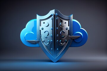 Wall Mural - Armor cloud storage sign with two up and down arrows in blue with reflection background. Cloud technology. 3d rendering - illustration. Generative AI