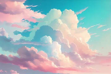 Wall Mural - Beautiful sky and clouds in soft pastel color. Soft cloud in the sky background. Generative AI