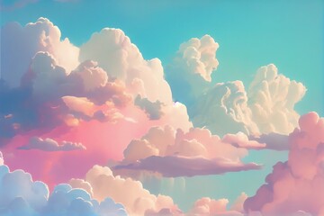 Wall Mural - Beautiful sky and clouds in soft pastel color. Soft cloud in the sky background. Generative AI