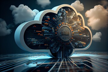 Canvas Print - Cloud computing and network security concept, 3d rendering,conceptual image. Generative AI