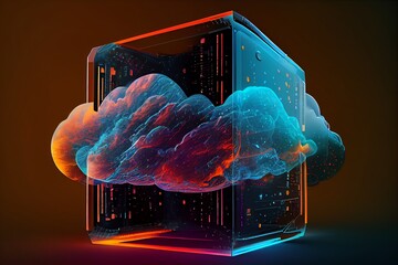 Canvas Print - Cloud computing for digital storage and transfer big data on internet.futuristic. Generative AI