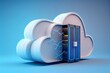 Cloud storage technology and online data storage, cloud computing, hosting white cloud with blue background. 3d render illustration. Generative AI