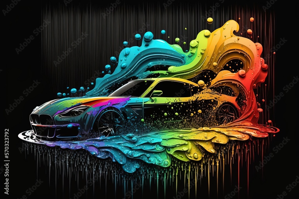 Color Vector Illustration of Sports Car in Many Colors Painted on Black ...