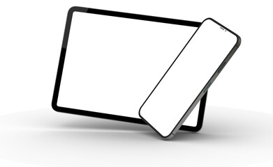 Poster - Blank screen realistic tablet frame, rotated position, side view, top view. The tablet is at different angles. Layout of a universal set of devices