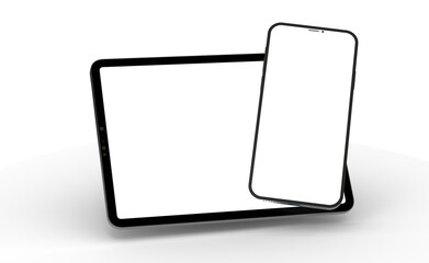 Fototapete - Gadgets including smartphone, digital tablet and laptop, blank screen with