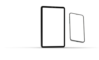 Poster - Modern tablet computer stand with blank screen isolated on white background