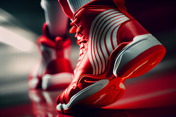 Wall Mural - Red sports shoe on ground