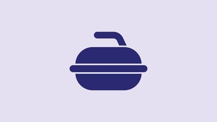 Sticker - Blue Stone for curling sport game icon isolated on purple background. Sport equipment. 4K Video motion graphic animation