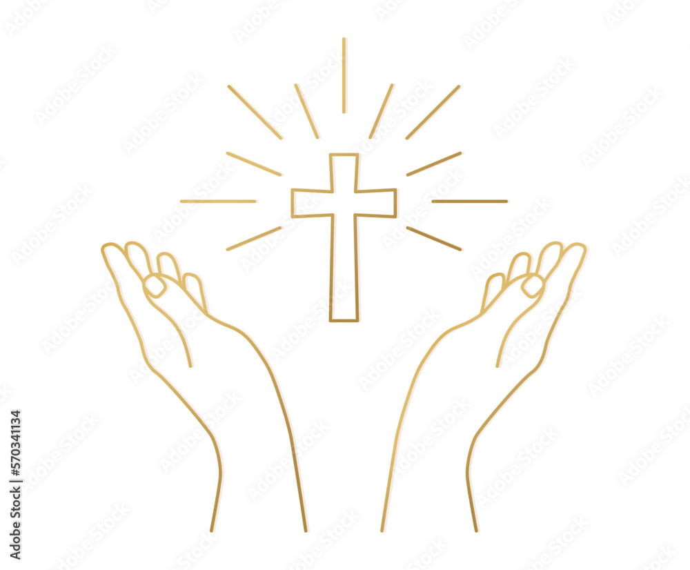 Blessing Sticker Hand hands in praying, blessing position and cross -vector illustration ...