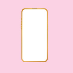 Wall Mural - transparent screen of mobile phone realistic mock up for gold smartphone icon on pink background