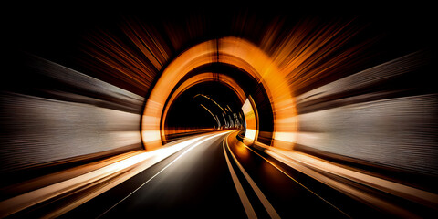 Wall Mural - abstract long exposure dynamic speed light trails in a tunnel. generative ai
