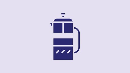 Canvas Print - Blue French press icon isolated on purple background. 4K Video motion graphic animation