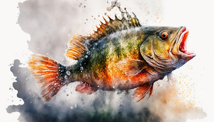 Wall Mural - Angry european perch made of magma with boiling water Generative AI