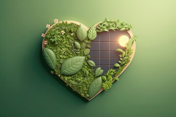 Canvas Print - Heart shaped 3d, solar panel made with plants. Generative AI