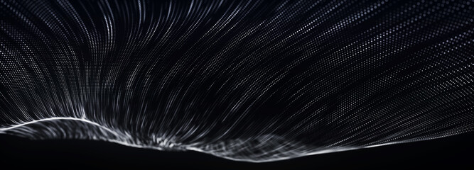 Poster - Abstract digital background. Dynamic wave of glowing particles. Data flow information. Concept of digital communication. Big data visualization. 3d Widescreen