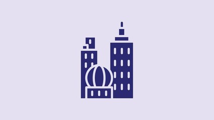 Canvas Print - Blue City landscape icon isolated on purple background. Metropolis architecture panoramic landscape. 4K Video motion graphic animation