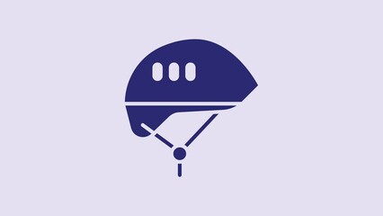 Sticker - Blue Bicycle helmet icon isolated on purple background. Extreme sport. Sport equipment. 4K Video motion graphic animation