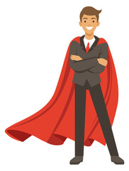 Sticker - Businessman in red cape. Superhero corporate worker character